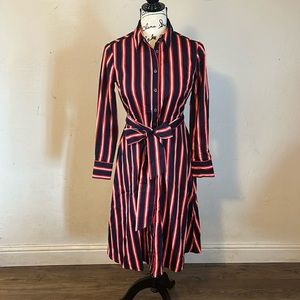 Boden striped cotton dress with long sleeves and pockets.